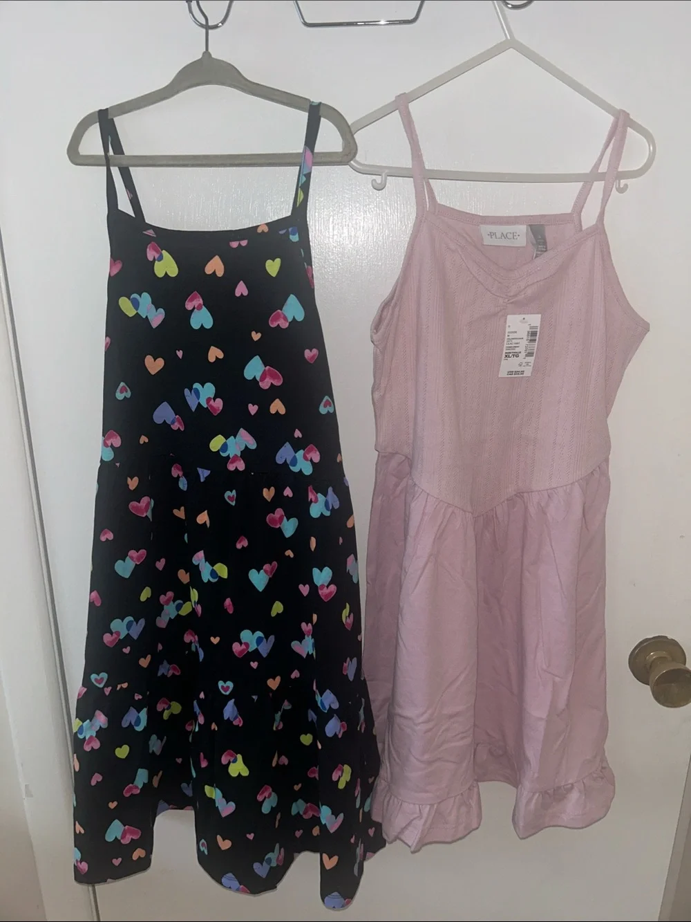 The Children's Place Black Heart Print Dress & Light Pink Ruffle Hem Dress XL